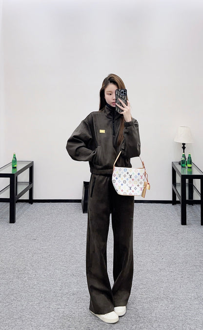 Half-Open Sweatshirt and Pants Set