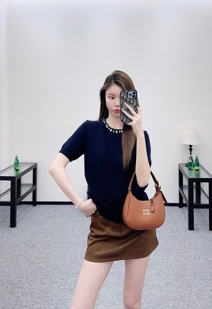 Rhinestone Knit Short-Sleeve Top