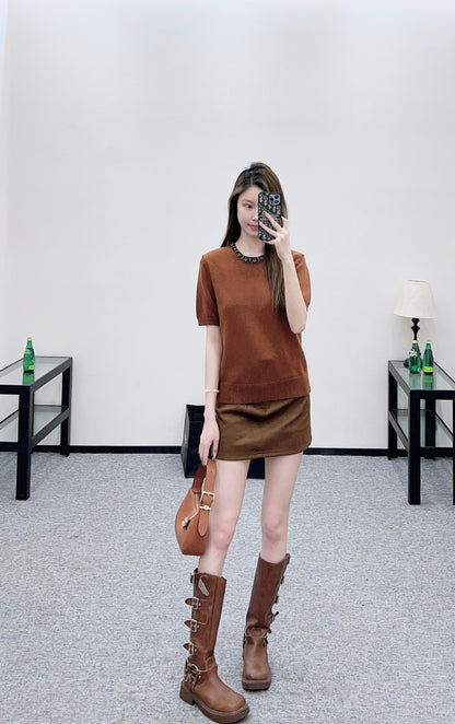 Rhinestone Knit Short-Sleeve Top