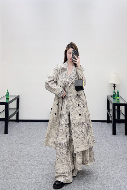 Printed Denim Long Coat