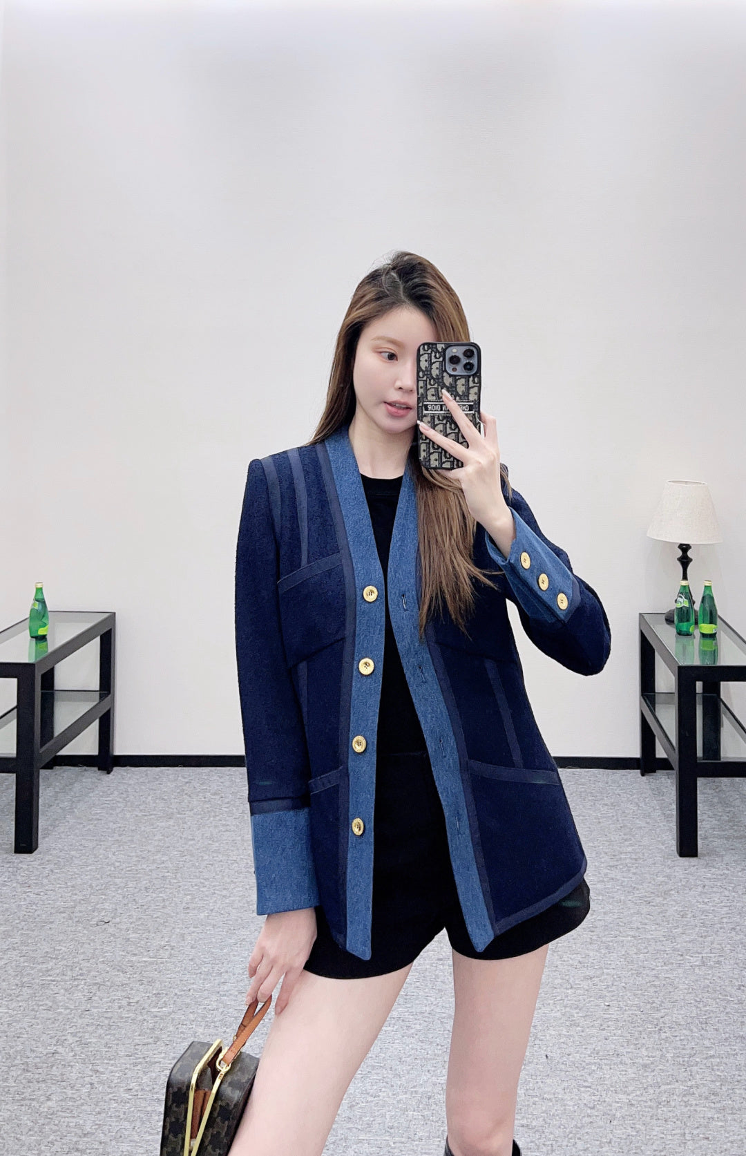 Vintage Denim Patchwork Wool Coat