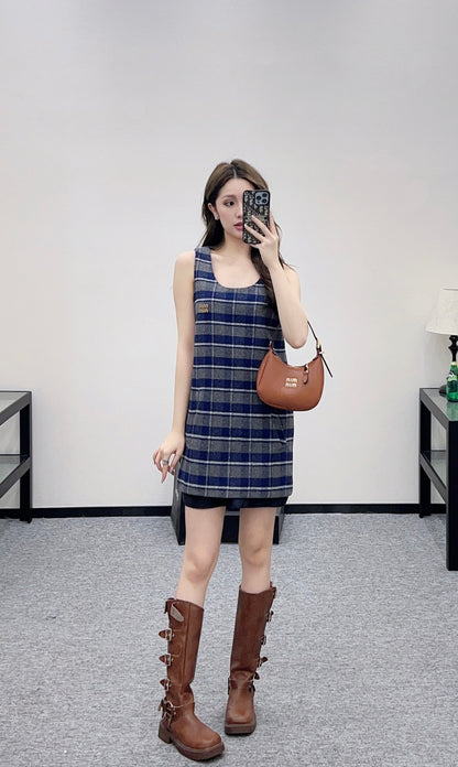 Plaid Wool Vest Dress