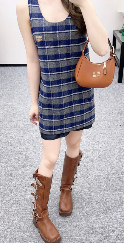 Plaid Wool Vest Dress