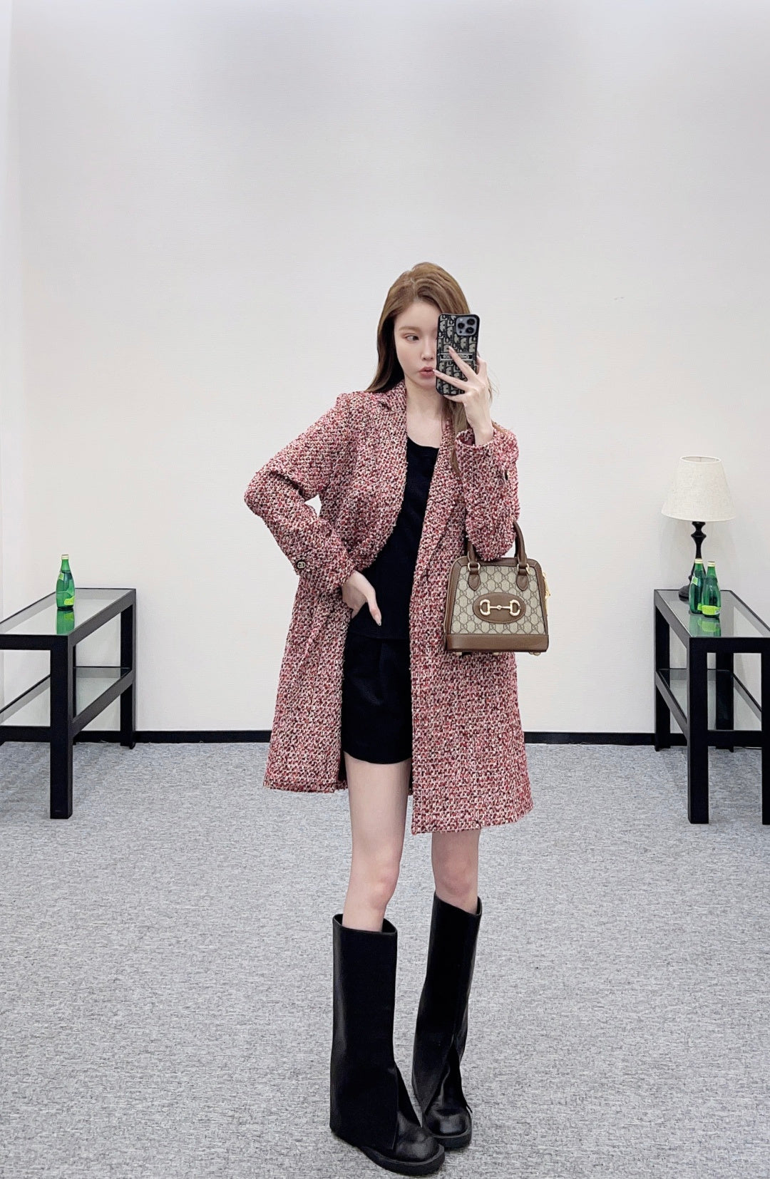 Plaid Tweed Collared Dress Coat