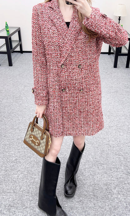 Plaid Tweed Collared Dress Coat