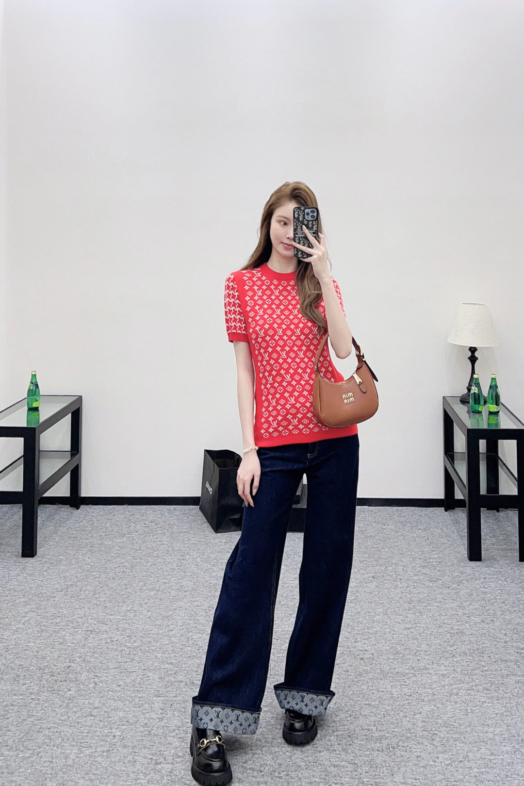 Jacquard Short-Sleeve Sweater