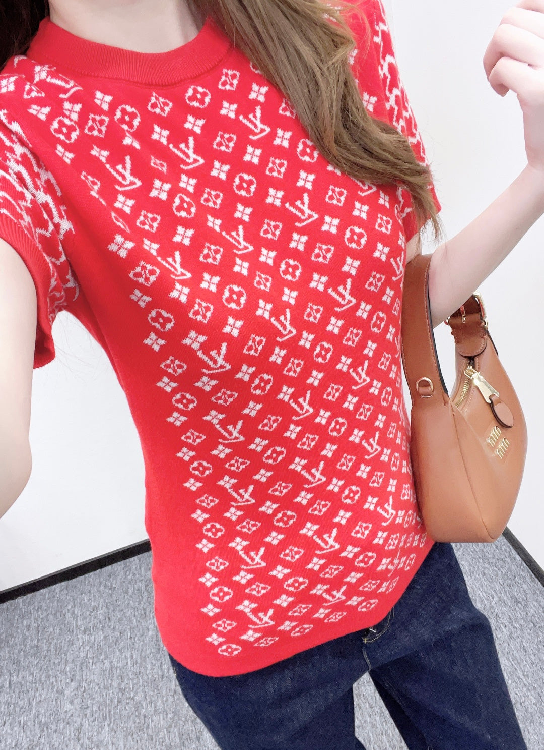Jacquard Short-Sleeve Sweater