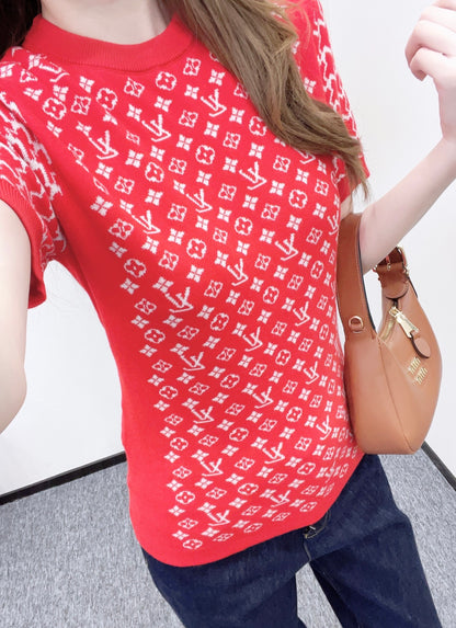 Jacquard Short-Sleeve Sweater