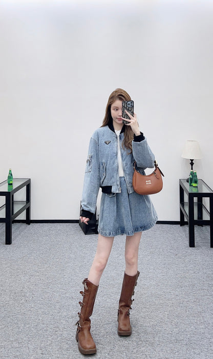 Denim Patchwork Baseball Jacket