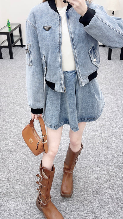 Denim Patchwork Baseball Jacket