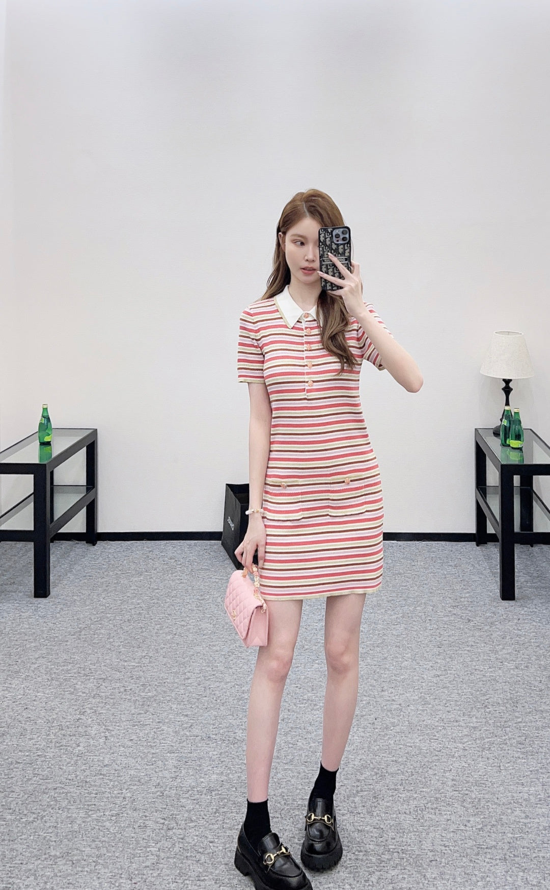 Striped Collared Knit Dress