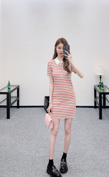 Striped Collared Knit Dress