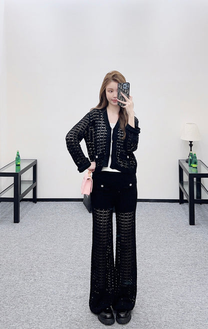 Openwork Knit Wide-Leg Trousers