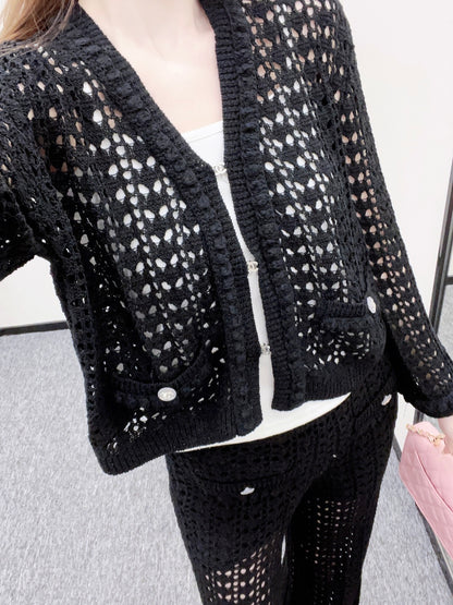 Openwork Knit Wide-Leg Trousers