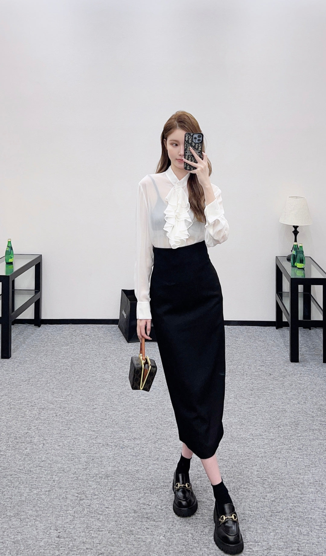 Stacked Cake Collar Silk Shirt