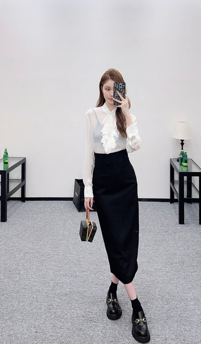 Stacked Cake Collar Silk Shirt