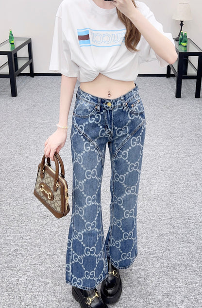 Printed Flared Denim Pants