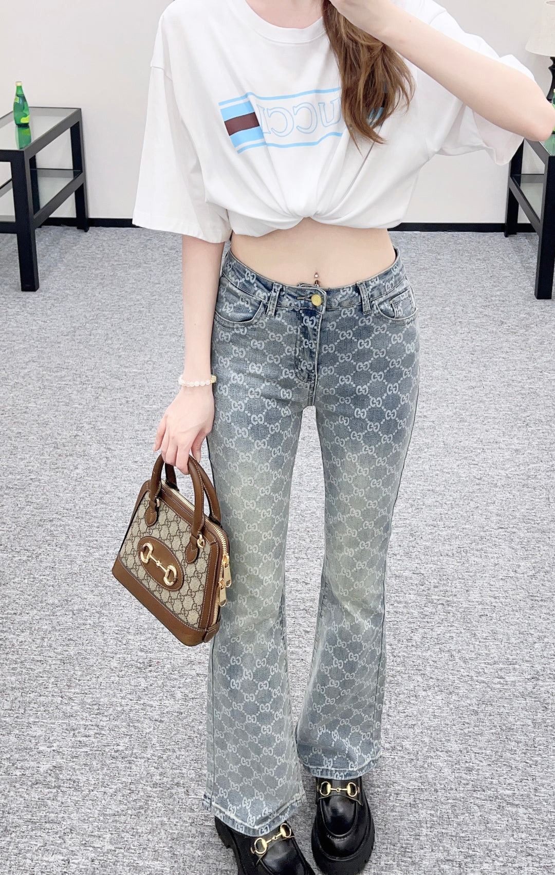 Laser-Printed Flared Jeans