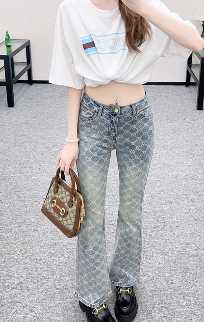 Laser-Printed Flared Jeans