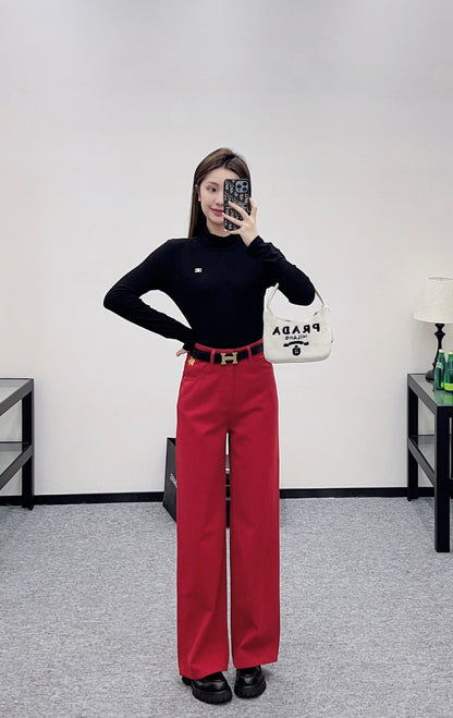 Belted Straight Leg Jeans