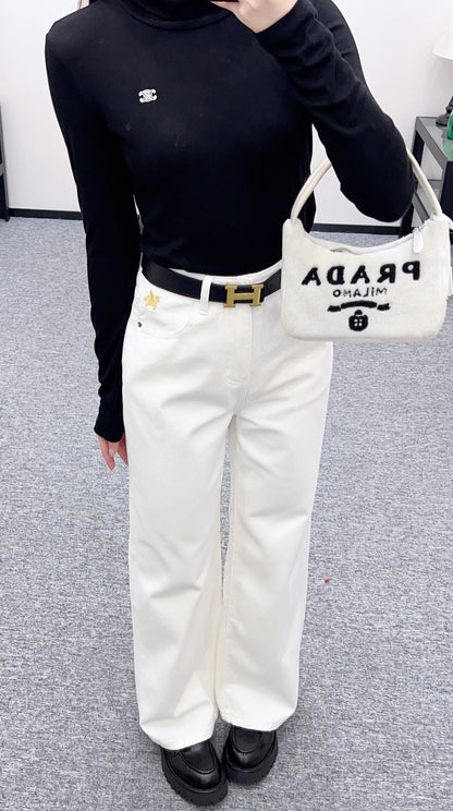 Belted Straight Leg Jeans