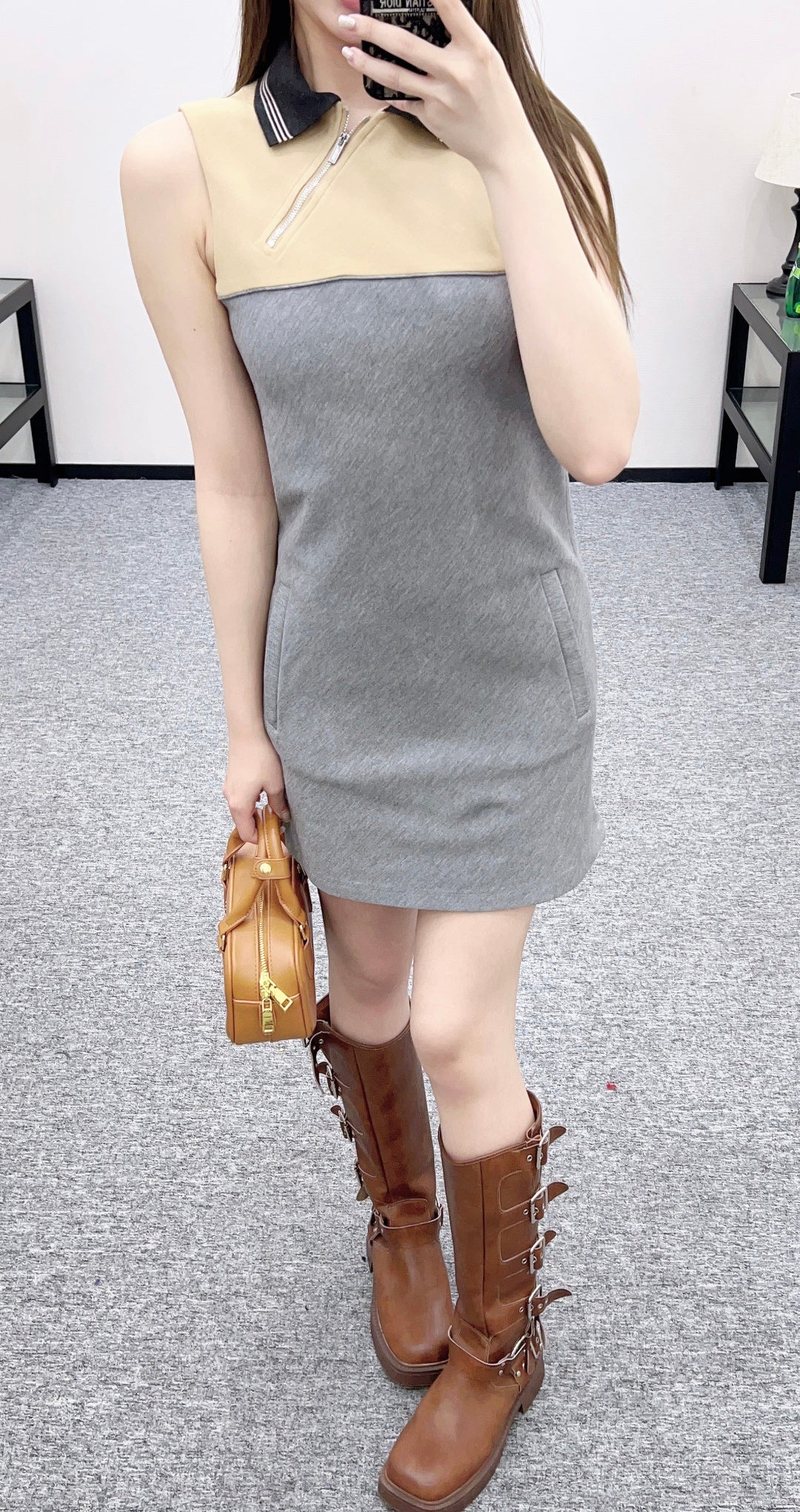 Asymmetrical Collared Vest Dress
