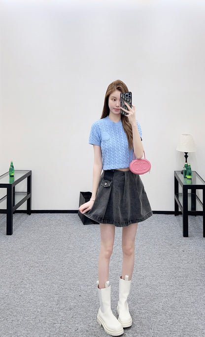 Cable Knit Short-Sleeve T-Shirt