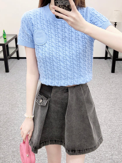 Cable Knit Short-Sleeve T-Shirt