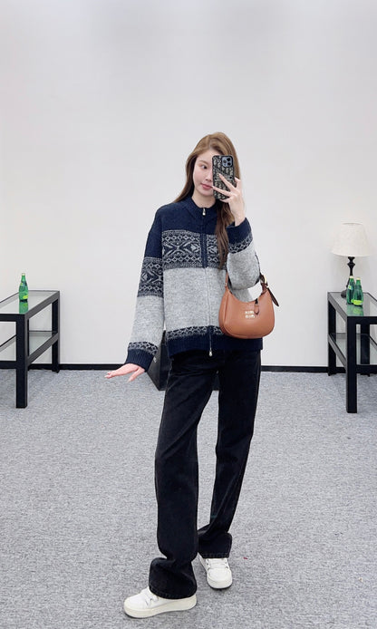 Color-blocked Knit Cardigan