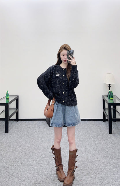3D Bow Dotted Knit Cardigan