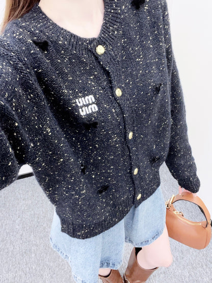 3D Bow Dotted Knit Cardigan