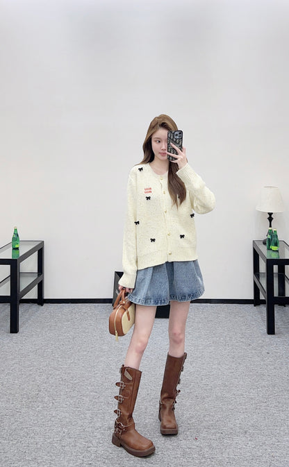 3D Bow Dotted Knit Cardigan
