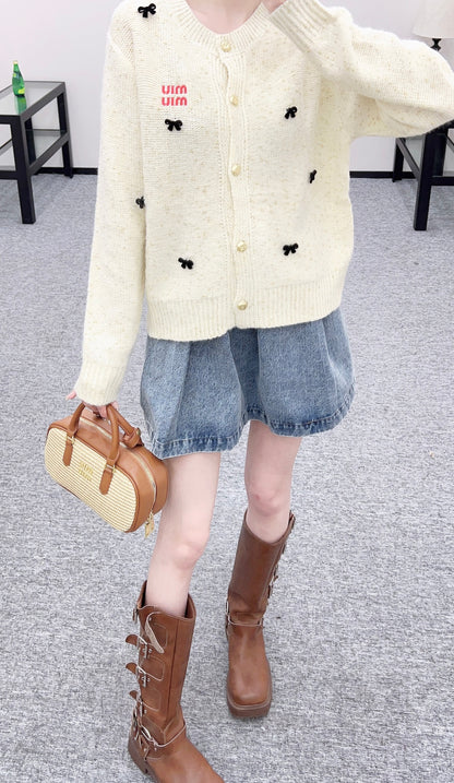 3D Bow Dotted Knit Cardigan