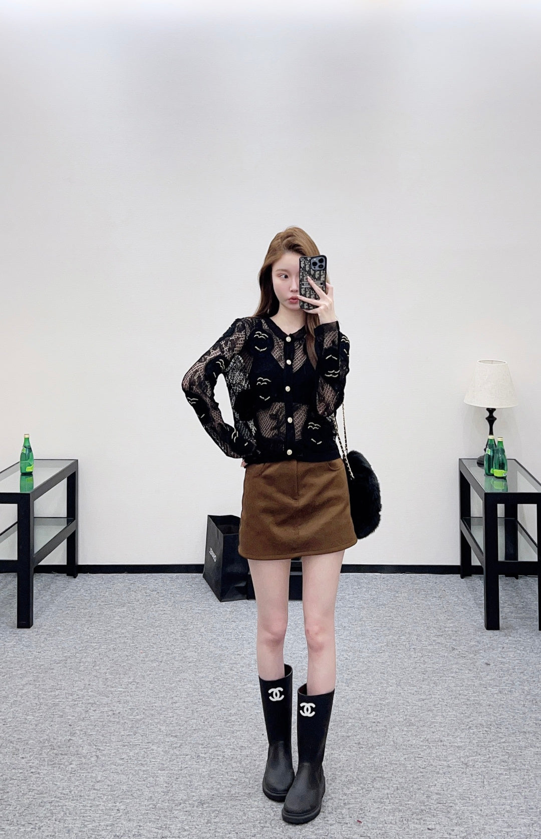 Hollow-out floral embroidered cardigan