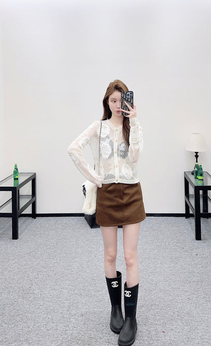 Hollow-out floral embroidered cardigan