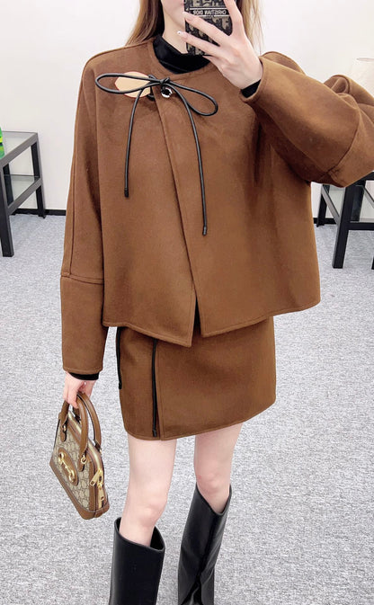 Leather cord midi skirt