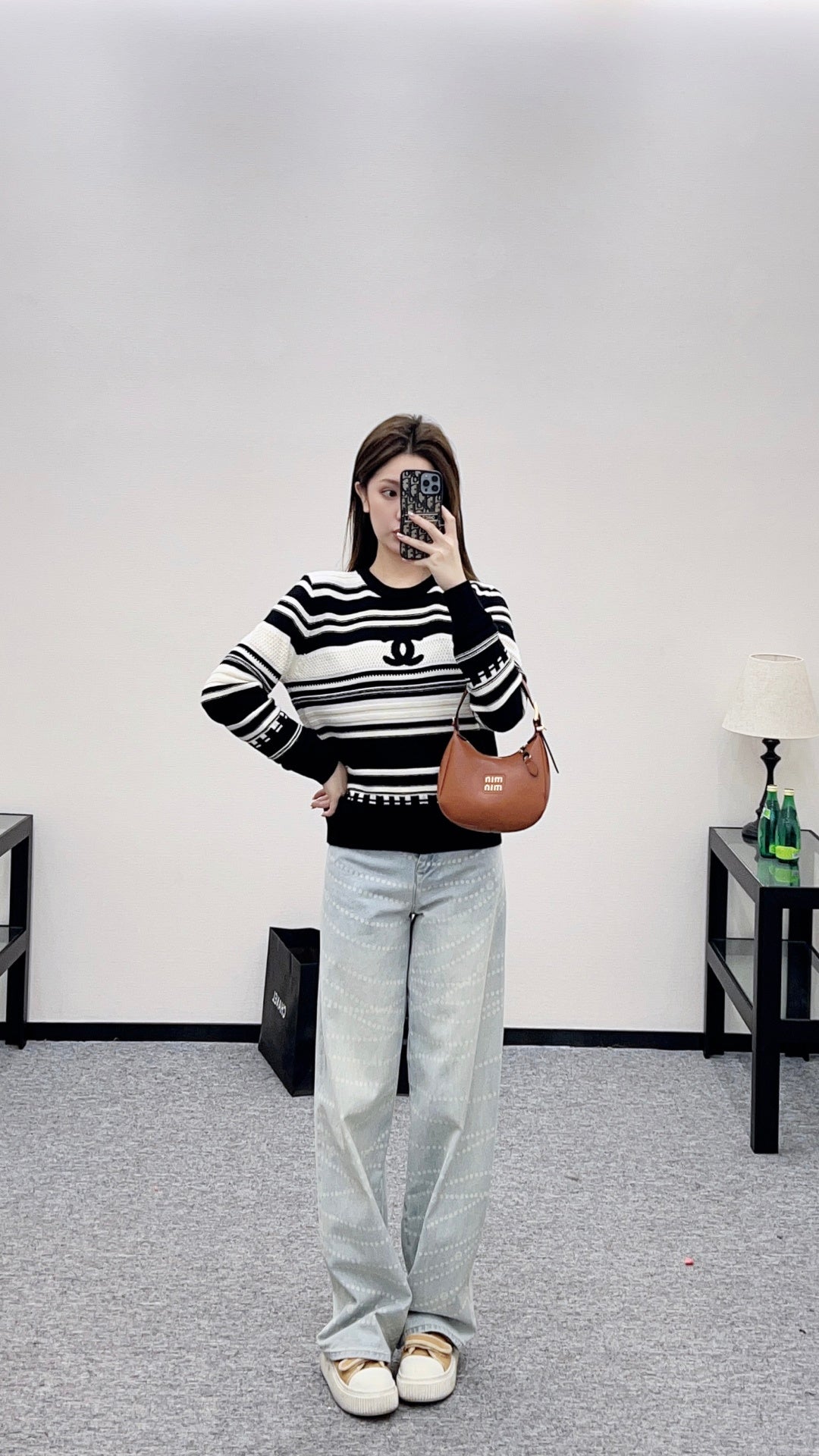 Striped Plush Letter Knit Sweater