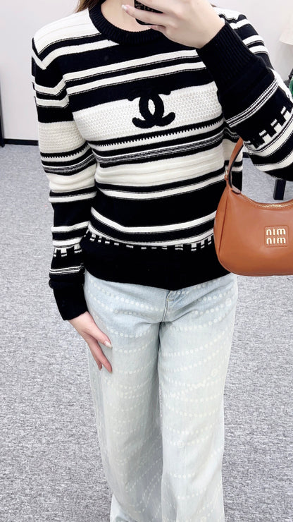 Striped Plush Letter Knit Sweater