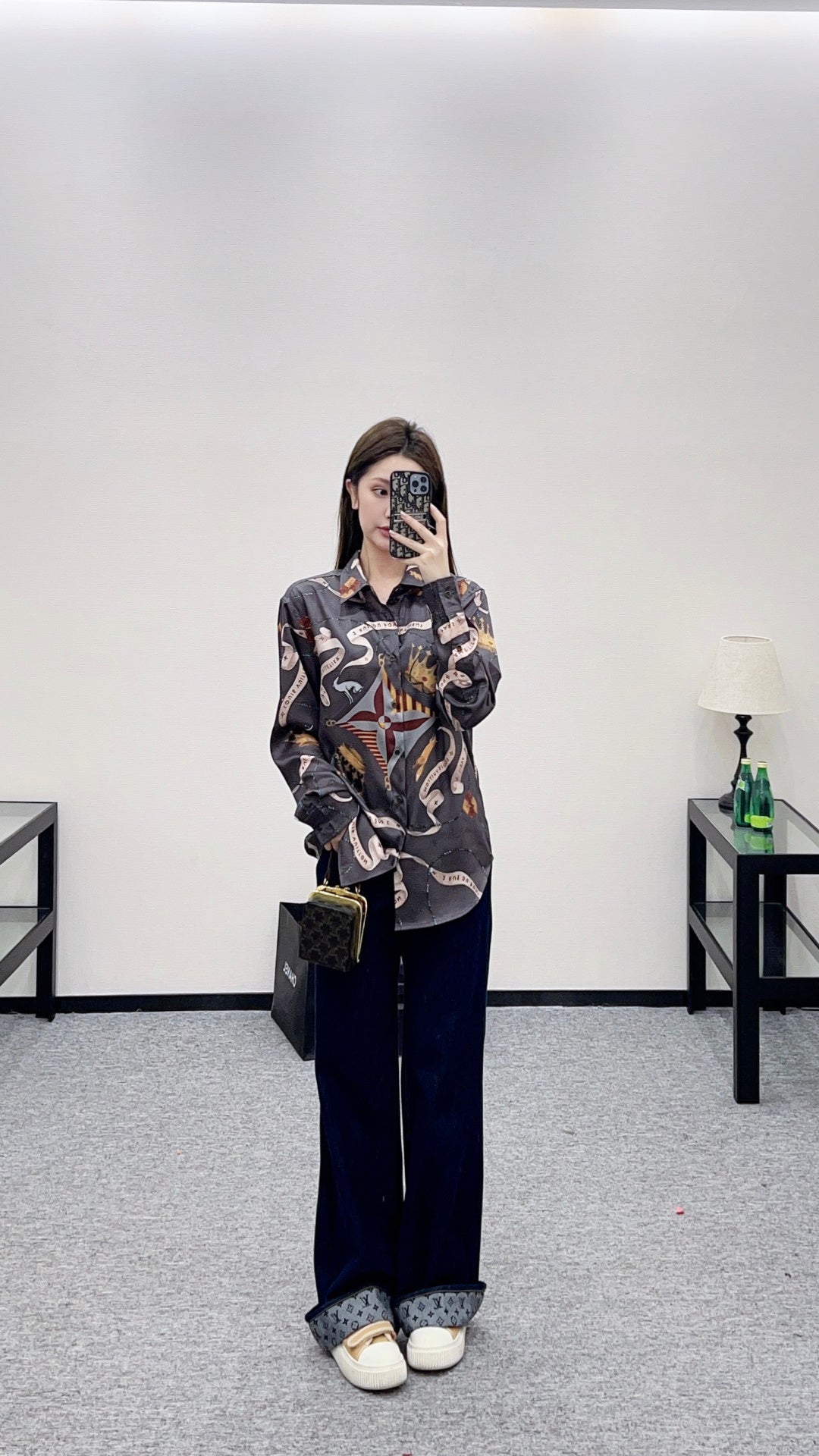 Printed Collared Silk Shirt