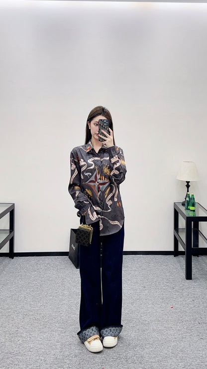 Printed Collared Silk Shirt