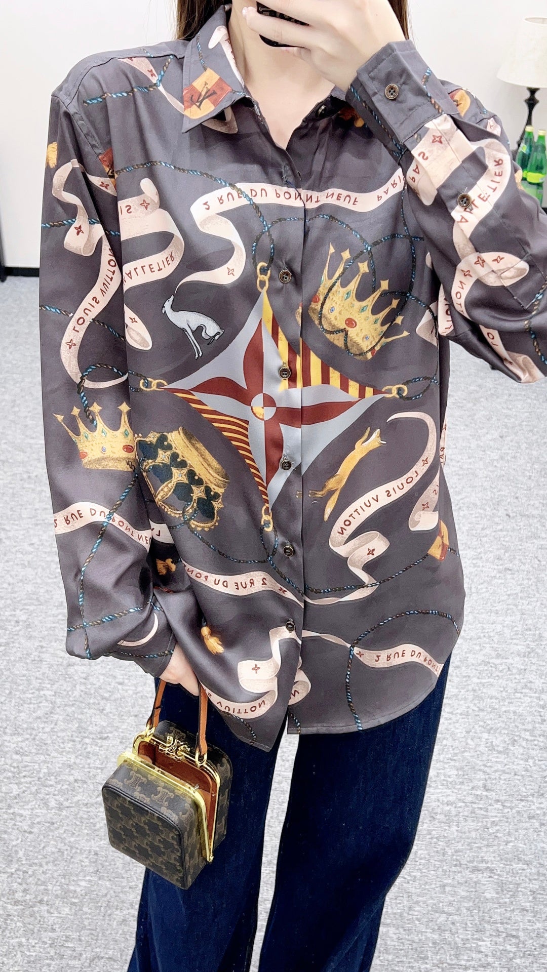 Printed Collared Silk Shirt