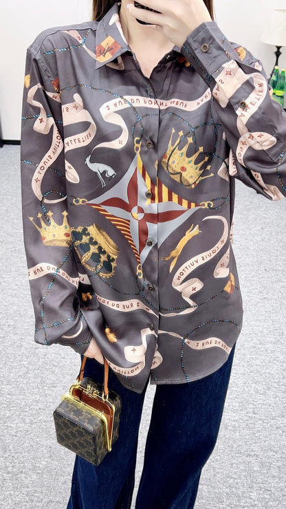 Printed Collared Silk Shirt
