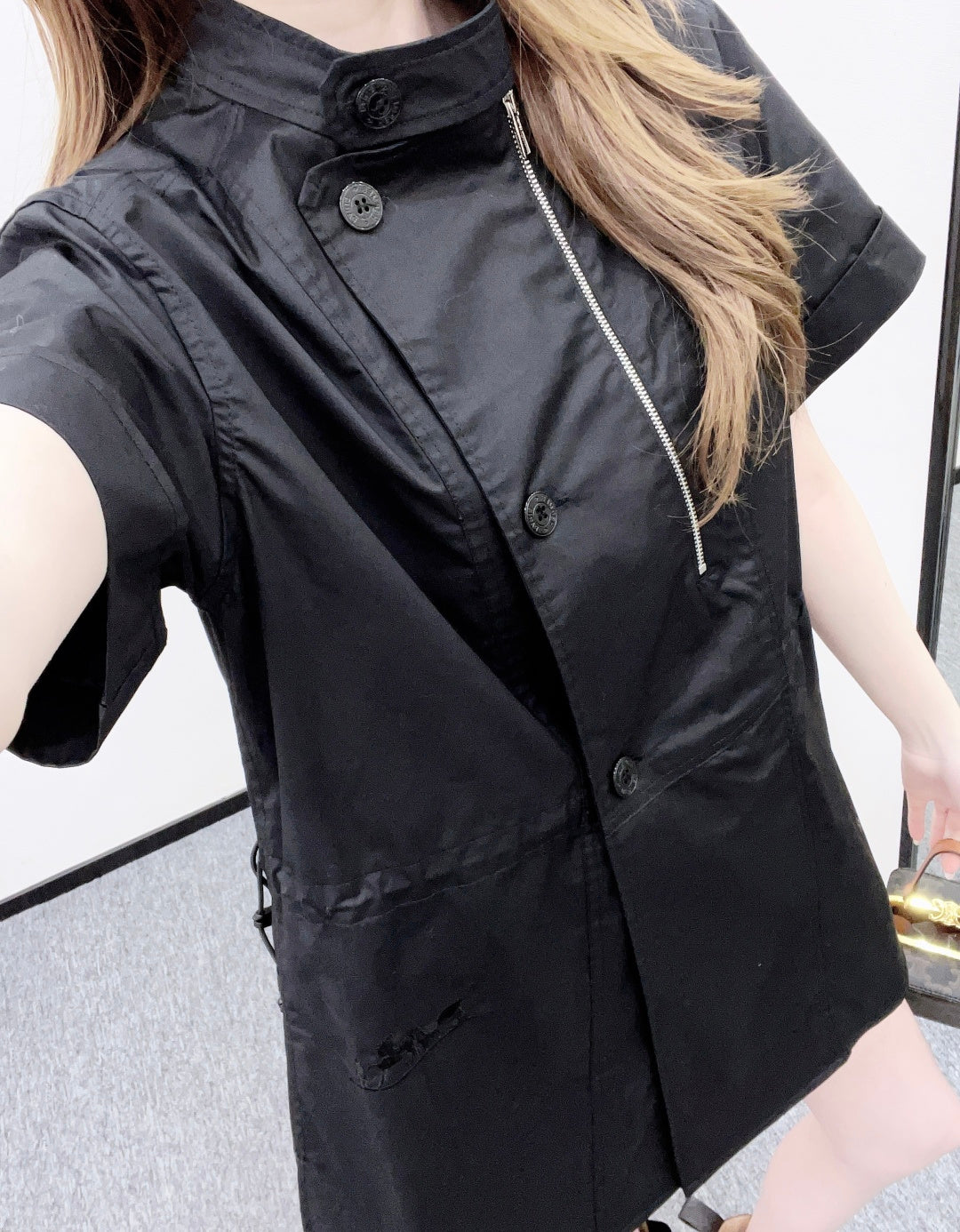 Stand Collar Deconstructed Shirt Dress