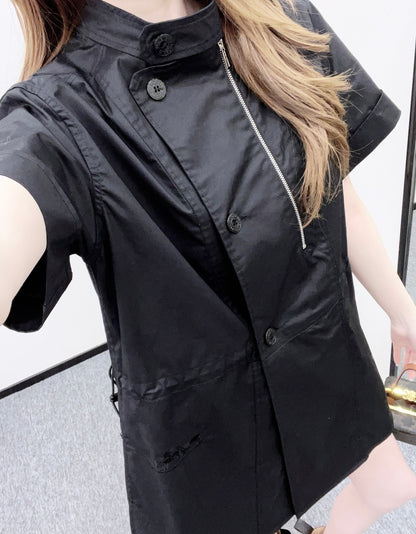 Stand Collar Deconstructed Shirt Dress