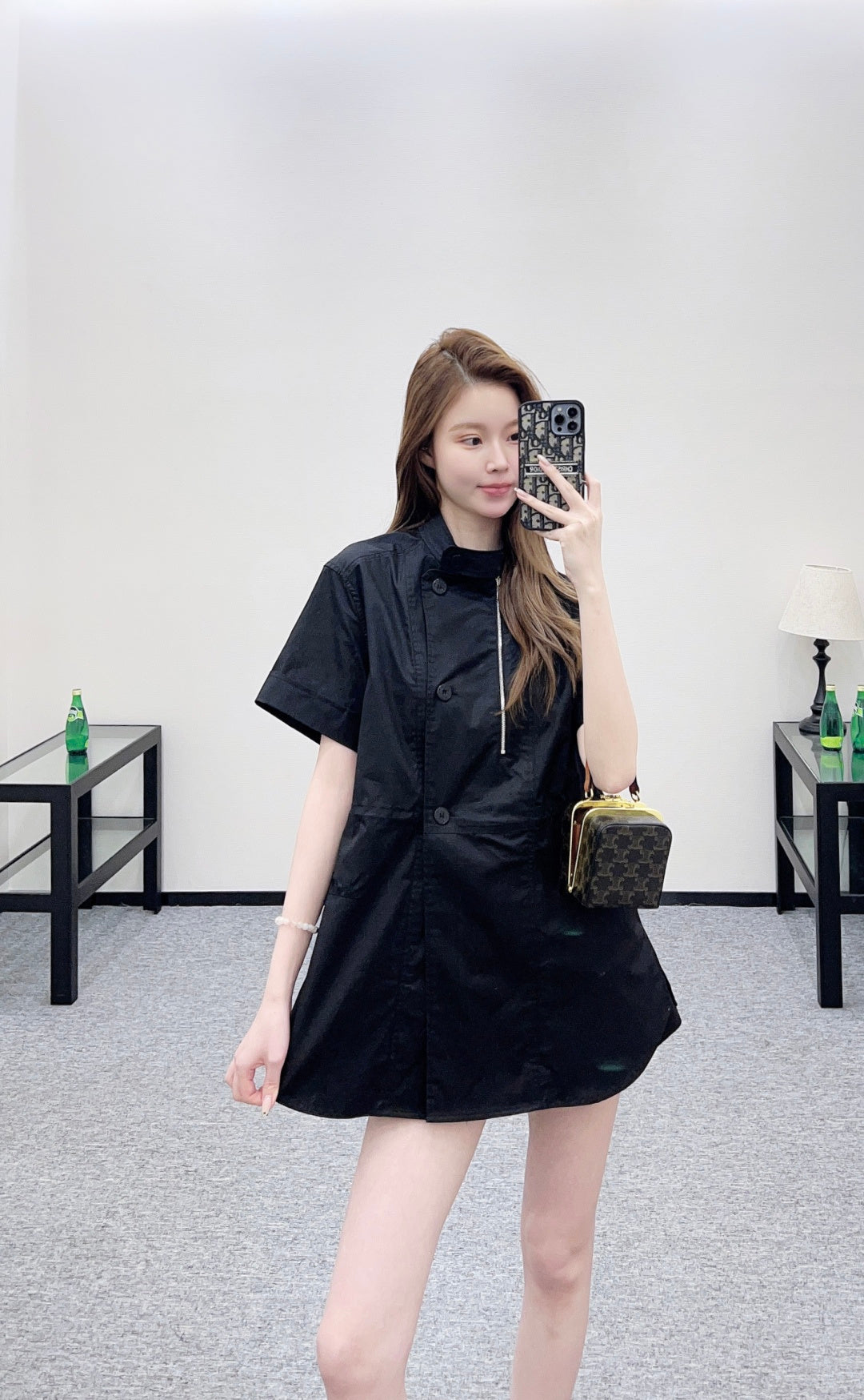 Stand Collar Deconstructed Shirt Dress