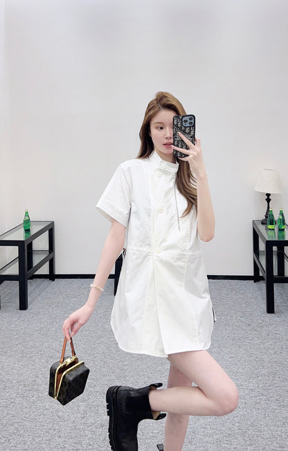 Stand Collar Deconstructed Shirt Dress