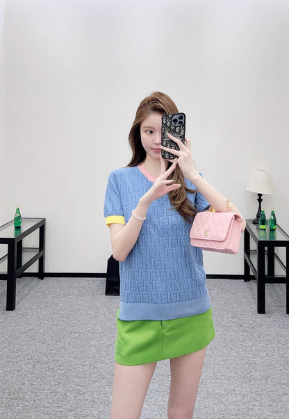 Jacquard Knit Short-Sleeve T-Shirt