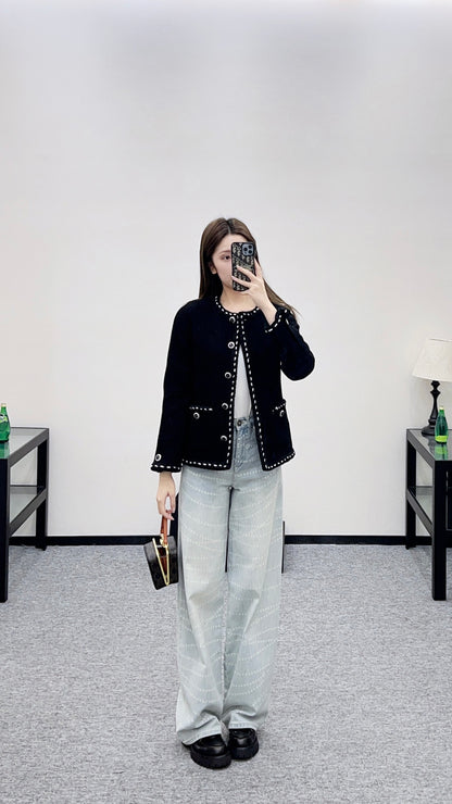 Round Neck Tie-Edge Coat