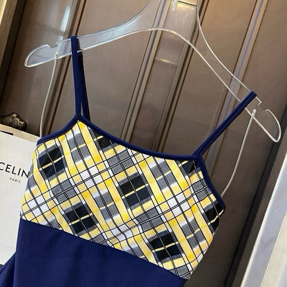 25 new summer plaid one-piece swimsuit