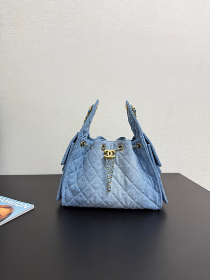 Denim Light Blue Bucket Drawstring Bag